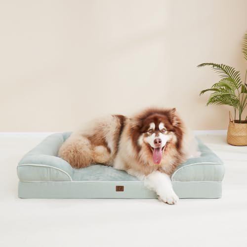 EHEYCIGA Orthopedic XL Dog Beds, Waterproof Memory Foam Dog Bed for Extra Large Dogs, Non-Slip Bottom and Egg-Crate Foam Big Dog Couch Bed with Washable Removable Cover, Sage Green