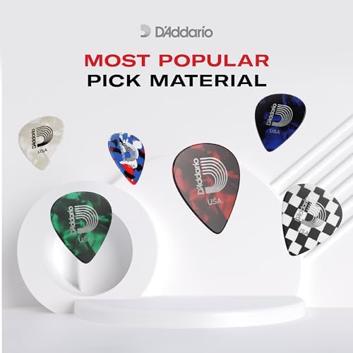 D'Addario Celluloid Guitar Picks - Guitar Accessories - Guitar Picks for Acoustic Guitar, Electric Guitar, Bass Guitar - Natural Feel, Warm Tone - Green, Medium 0.70mm, 25-pack