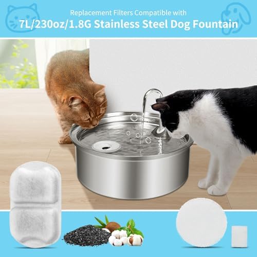 16 Set Triple Action Dog/Cat Fountain Filters - Stainless Steel, Replacement for 7L/230oz/1.8G Fountain