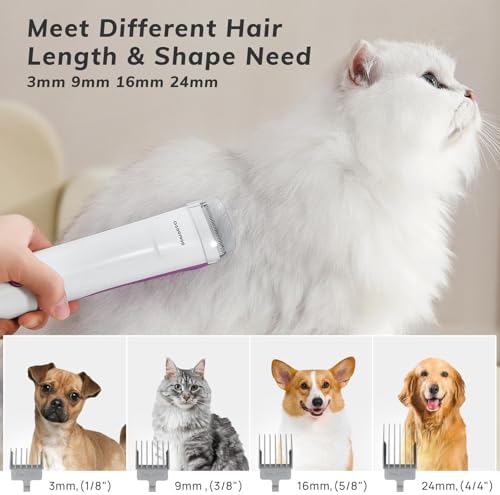 Dog Hair Vacuum & Grooming Kit 2.5L Large Capacity, Pet Grooming Vacuum with Clipper, Ideal for Shedding Dogs & Cats at Home Cleaning Tools - Purple/Pink