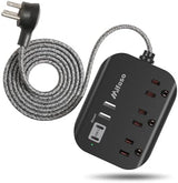 10FT Power Strip with USB Ports - Extension Cord with 3 Outlets and 3 USB Charging Ports, Flat Plug, Wall Mount, No Surge Protection for Cruise Ship Travel, Desk Accessories for Dorm Room Essentials