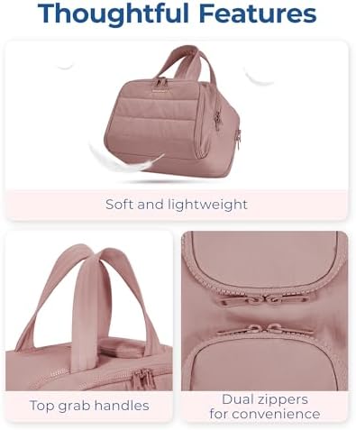 BAGSMART Travel Toiletry Bag, Lightweight Large Wide-open Travel Bag for Women, Puffy Cosmetic Makeup Bag Organizer with Handle for Accessories,Essentials, Toiletries, Dark Pink