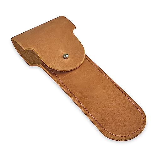 Safety Razor Head Protecting Leather Cover, Genuine Cowhide Leather Double Edge Safety Razor Case Accessories for Travel, Butterfly Razor Case (Vintage Brown)