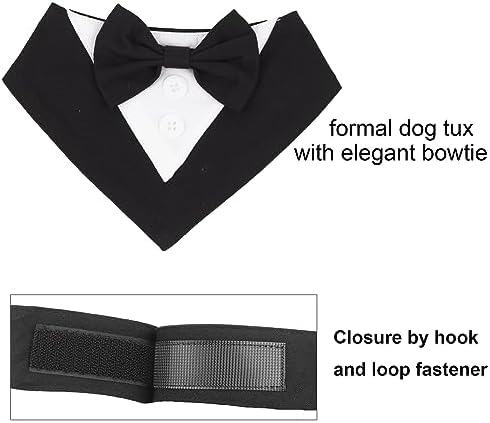 ADOGGYGO Formal Dog Tuxedo, Wedding Dog Bandana Collar with Bowtie, Adjustable Puppy Birthday Wedding Tux Outfit for Small Dogs Pets (S, Black)