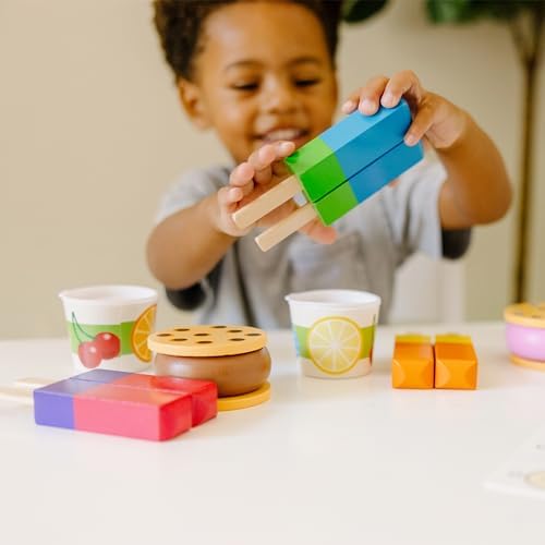 Melissa & Doug Wooden Frozen Treats Ice Cream Play Set (24 pcs) - Play Food and Accessories Food Toys for Toddlers and Kids 3+
