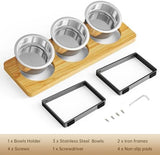 Elevated Cat Bowls with 3 Stainless Steel Bowls | 10° Tilted Anti-Vomiting Raised Cat Food Bowls for Small Cats and Puppies Pet Bowls with Stand