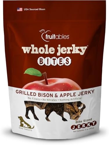 Fruitables Whole Jerky Dog Treats | Jerky Treats for Dogs | Gluten Free, Grain Free, Wheat Free | Made with Premium Meat and No Added Fillers | Grilled Bison and Apple | 5 Ounces