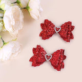 IKOLA Hair Bows for Girls Glitter Hair Clips with Rhinestones Heart Non Slip Metal Alligator Clips Hair Barrettes Sparkly Hair Accessories for Valentine's Day Christmas Back to School - Red