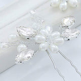 JAKAWIN Bride Wedding Pearl Hair Pins Flower Hair Piece Rhinestone Bridal Hair Accessories for Women HP065 (Silver)