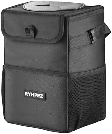 Ryhpez Car Trash Can with Lid - Truck Trash Bin Storage Bag, Automotive Garbage Can Waterproof, Collapsible Interior Car Accessories for Women Men Road Trip Essentials