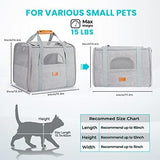 Morpilot Portable Cat Carrier - Soft Sided Cat Carrier for Medium Cats and Puppy up to 15lbs, Pet Carrier with Locking Safety Zippers, Foldable Bowl, Airline Approved Travel Dog Carrier - Light Gray