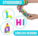 KOMARC GAMES StickiKubes, Mini Stacking Cubes That Stick to Anything, Non Toxic Kid Safe Sticky Blocks, Creative Construction Toy - 125 Cubes, 5 Neon Colors, Tub
