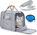 Morpilot Portable Cat Carrier - Soft Sided Cat Carrier for Medium Cats and Puppy up to 15lbs, Pet Carrier with Locking Safety Zippers, Foldable Bowl, Airline Approved Travel Dog Carrier - Light Gray