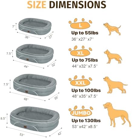 Orthopedic Waterproof XXL Dog Bed: Washable Bolstered Dog Bed - Non-Slip, Silver