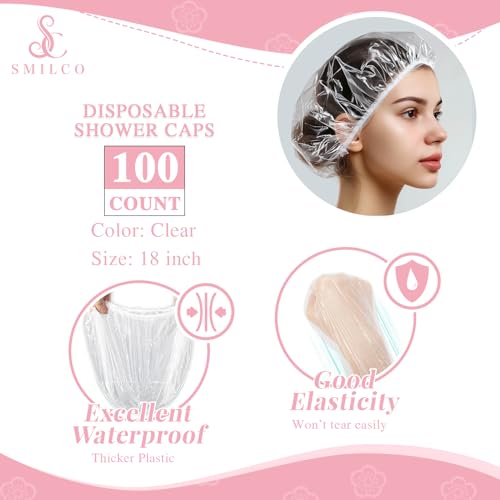 Disposable Shower Caps 100pcs, 18.1 Inch Plastic Shower Cap for Women Waterproof Bath & Bathing Accessories, Home & Travel Essentials