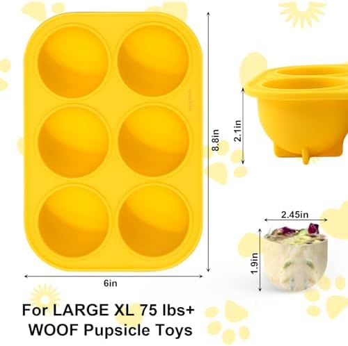 BABORUI 6 Cavities Dog Treat Molds for Woof Pupsicle & Power Chewer Pupsicle XLarge 75lbs Up, Reusable Frozen Dog Treat Molds Silicone for Making Ice Popsicle Snacks (XL)