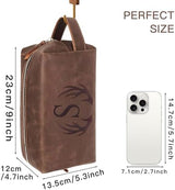 Mens Toiletry Bag Personalized Valentines Day Birthday Gifts for Men Him Initial PU Leather Waterproof Shaving Bag for Toiletries Accessories Travel Essential for Dad Husband Boyfriend (M)