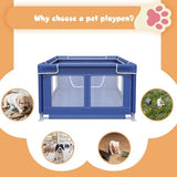 Dog Playpen 42 × 42 Inch, Puppy PlayPen with Gate for Puppies, Small and Medium Dogs, Pet PlayPen for Outdoors & Indoors, Tear Resistant Fabric. Blue