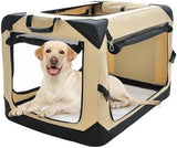 Pettycare 42 Inch Collapsible Dog Crate for Large Dogs, 4-Door Foldable Soft Dog Kennel with Chew Proof Mesh Windows, Indoor & Outdoor Travel Dog Crate, Soft Side Dog Crate,Beige