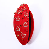 YAHPERN Valentine’s Day Headband for Women Red Pink Heart Knotted Headband Jeweled Rhinestone Crystal Wide Top Knot Hairband Valentine’s Day Hair Accessories Holiday Gifts (Red)