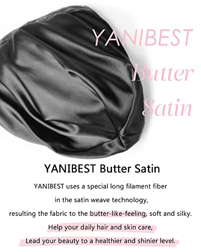 YANIBEST Silk Satin Bonnet Hair Cover Sleep Cap - Olive Green Adjustable Stay on Silk Lined Slouchy Beanie Hat for Night Sleeping