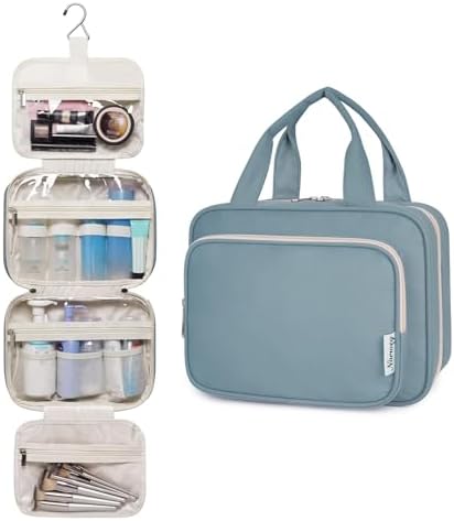 Narwey Hanging Toiletry Bag for Women Travel Makeup Bag Organizer Toiletries Bag for Travel Size Essentials Accessories Cosmetics (Greyish Blue (Medium))