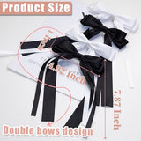 Oversized Long-Tail Hair Bows Set - 4 PCS Ribbons and Large Barrettes for Cute Aesthetic Hair Accessories for Girls (Black White)