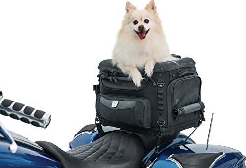 Kuryakyn 5288 Grand Pet Palace: Portable Weather Resistant Motorcycle Dog/Cat Carrier Crate for Luggage Rack or Passenger Seat with Sissy Bar Straps, Black 35 lbs Capacity