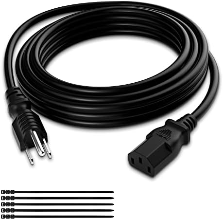 Elecan 3-Prong Replacement Power Cord 25 Ft, Heatproof Flexible Durable AC Device Power Cable for Appliance, Computer, TV, Monitor, Printer, ETL Listed 18AWG 125V 10A, with Ties