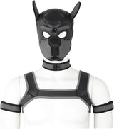 Adults Neoprene Puppy Hood Custom Animal Head Mask Novelty Costume Dog Hood Mask,Collar,Armband and Harness Set (Gray)