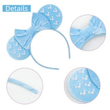 WOVOWOVO Mouse Ears Headbands for Women Blue Bow Pearl Hairbands Velvet Headband Hair Accessories