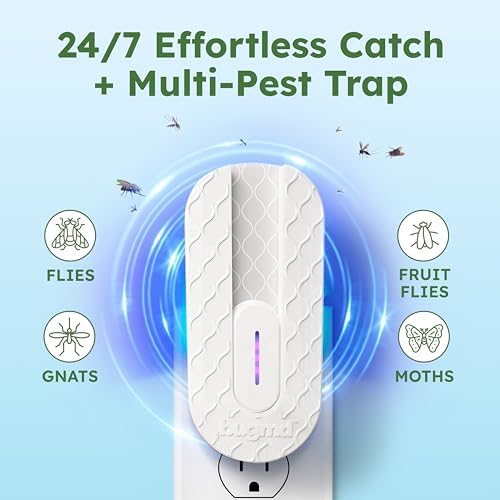 BugMD Fly Trap Indoor, Gnat Traps for House Indoor, Fruit Fly Trap, Gnat Killer Indoor, Plug in Bug Catcher, Indoor Fly Trap, Insect Traps Indoor, Fly Traps Indoor for Safer Home, Fruit Fly Killer