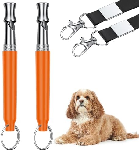 Dog Whistle, Dog Training Whistle with Lanyard, 2 Pcs Adjustable Ultrasonic Silent Dog Recall Whistles, Professional Dog Whistle to Stop Barking Neighbors Dog (Orange & Orange)