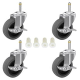 3-Inch Swivel Stem Caster for Rubbermaid Mop Bucket Utility Cart, 7/16-Inch Stem Diameter Rubber Wheel Set of 4 with Side Brake, Heavy Duty TPR Weber Grills Shop Vac Replacement Wheels