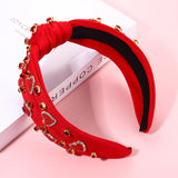 YAHPERN Valentine’s Day Headband for Women Red Pink Heart Knotted Headband Jeweled Rhinestone Crystal Wide Top Knot Hairband Valentine’s Day Hair Accessories Holiday Gifts (Red)