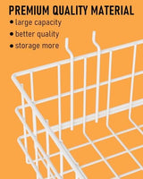 INCLY 4 Pack Pegboard Baskets Bins Set, 4 Size Square Style Metal White Wire Basket for Any Peg Board Organizing Tools, Pegboard Accessories for Workbench Garage Wall Storage Attachments