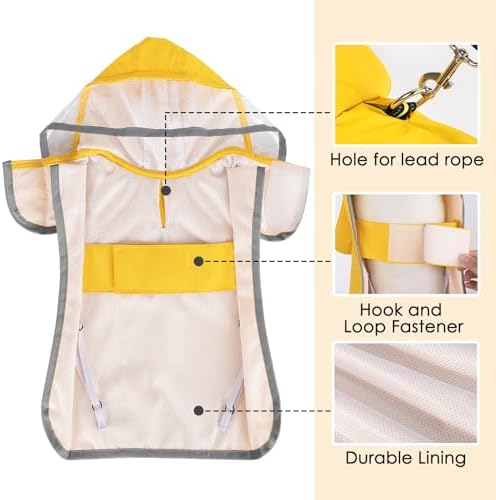 Lukovee Dog Raincoat, Adjustable Dog Rain Jacket with Clear Hooded Double Layer for Large Medium Small Dogs Puppies, Waterproof Dog Rain Coat Poncho with Reflective Storage Pocket & Rim (Yellow, M)