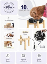 Ceramic Slow Feeder Dog Bowls Elevated, 3 Cups Raised Dog Bowl with Wooden Stand for Medium Large Breed, Dog Dishes to Slow Down Eating, Puzzle Dog Food Bowl,Black