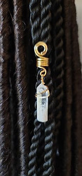1 Quartz Crystal Loc Jewelry, Dreadlock Beads Copper Wire Wrapped Hair Coils Natural Gemstones Adornment for Women Braids Hair Decoration Accessories (Gold)