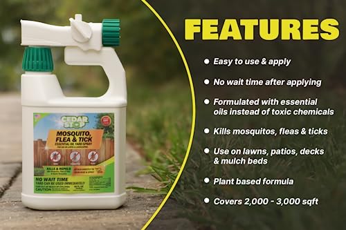 CedarStop 32 Ounce Essential Oil Yard Spray - Plant Based Flea, Tick And Mosquito Repellent Pest Control Spray Treatment And Insect Killer - Safe Around Kids, Pets, And Plants