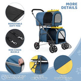 Magshion Double Dog Stroller with 2 Detachable Carrier Bags, 4-Wheel Folding Pet Travel Strolling Cart with Storage Pocket for Small-Medium Dogs & Cats Puppy, Navy Blue/Yellow