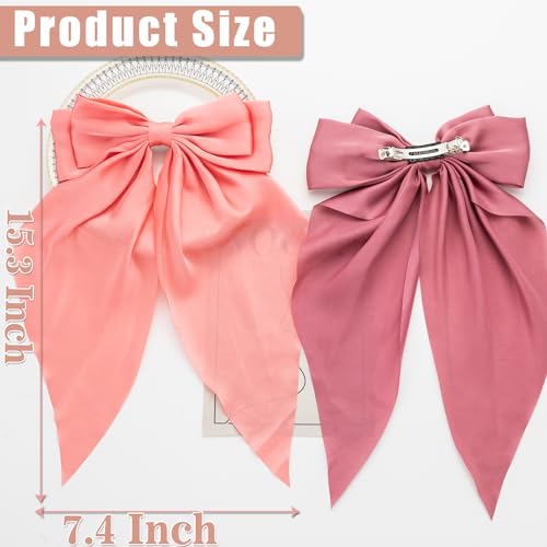 Hair Bows 2 PCS, Hair Bows for Women, Hair Ribbons, Oversized Long-tail Cute Aesthetic Hair Accessories, Large Hair Barrettes for Women, Big Bows for Girls (Watermelon Red, Deep Pink)