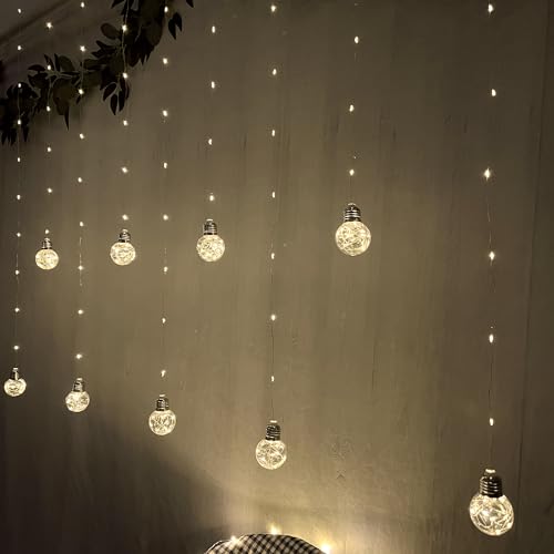 YOLIGHT Wishing Ball Curtain Lights 200 LED Window Curtain String Lights with Remote, USB Battery Powered Twinkle Globe Fairy Lights for Wedding Party Bedroom Christmas Decoration (Warm White)