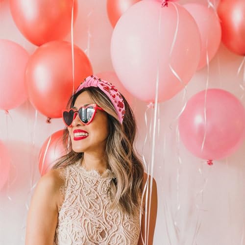 NVENF Hairband, Valentine's Day Headband for Women with Love Heart and Crystal, Red, Pink, Wide Top Knot Headband, Hair Accessories Gifts