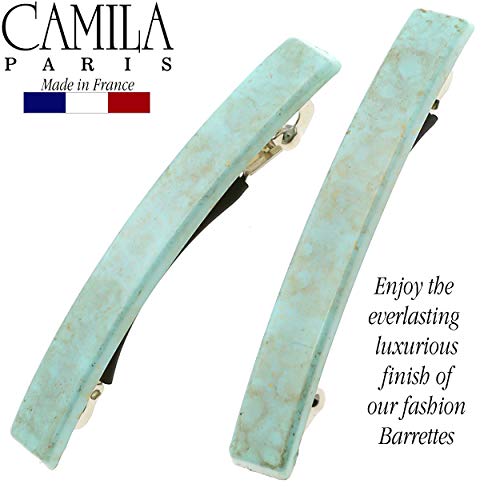 Camila Paris CP3072 French Hair Barrette Clip for Girls, Set of 2 Mint Rubberized Metal Clasp Strong Hold Grip Hair Clips for Women, No Slip Durable Styling Girls Hair Accessories, Made in France