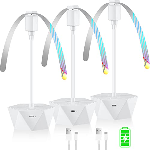 chemotex Fly Fans for Tables Rechargeable Fly Fans for Food Keep Flies Away Flexible Fly Repellent Fans for Outdoor Table Top Fly Fan with Holographic Blades for Outside, Picnic (White, 3Packs)