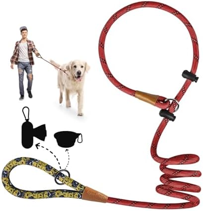 lynxking Slip Lead Dog Leash Reflective, Heavy Duty Comfortable Strong Rope Lead for Large, Medium Dogs, No Pull Pet Training Leashes (Red, Large 1/2in x 6ft-Slip Lead)