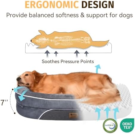 Orthopedic Waterproof Large Dog Bed: Washable Dog Bed with Bolsters - Removable Orthopedic for Medium L XL Large Sized - Non-Slip