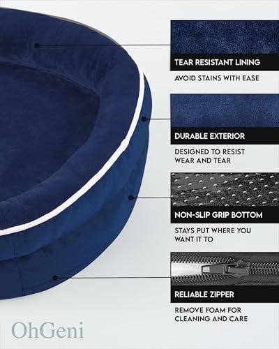 OhGeni Orthopedic Dog Bed Couch for Large Sized Pets with Egg Foam Support, Four-Sided Bolster Cushions, Soft Tear-Resistant Fabric, and Removable Machine Washable Plush Cover 35-Inch (Dark Blue)