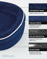 OhGeni Orthopedic Dog Bed Couch for Large Sized Pets with Egg Foam Support, Four-Sided Bolster Cushions, Soft Tear-Resistant Fabric, and Removable Machine Washable Plush Cover 35-Inch (Dark Blue)